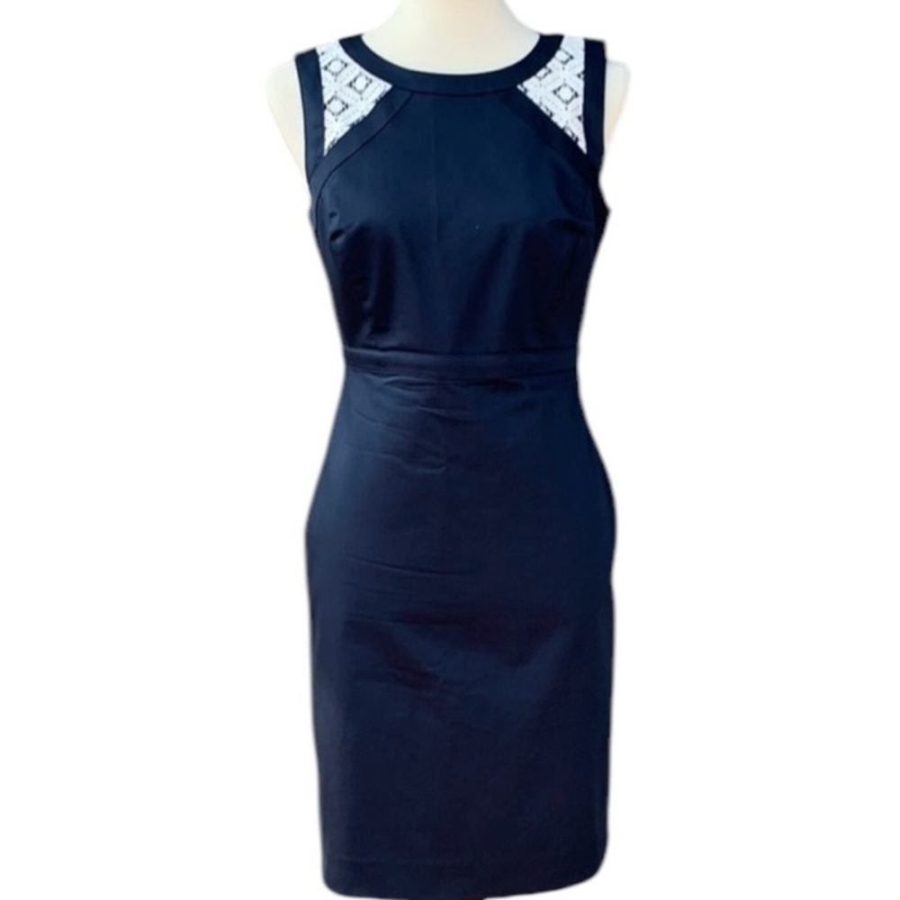 Ann Taylor Navy Sheath With Lace Dress
